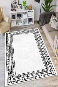 Beyaz Kaymaz Tabanlı Otantik Desen Mutfak Halısı AR1095