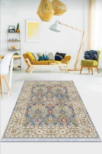 Çok Renkli Çerçeveli Dokuma Pamuk Taban Kaymaz Kilim KLM242