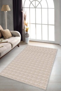 Bej Sade Desensiz Kaymaz Tabanlı Dekoratif Halı KRM056